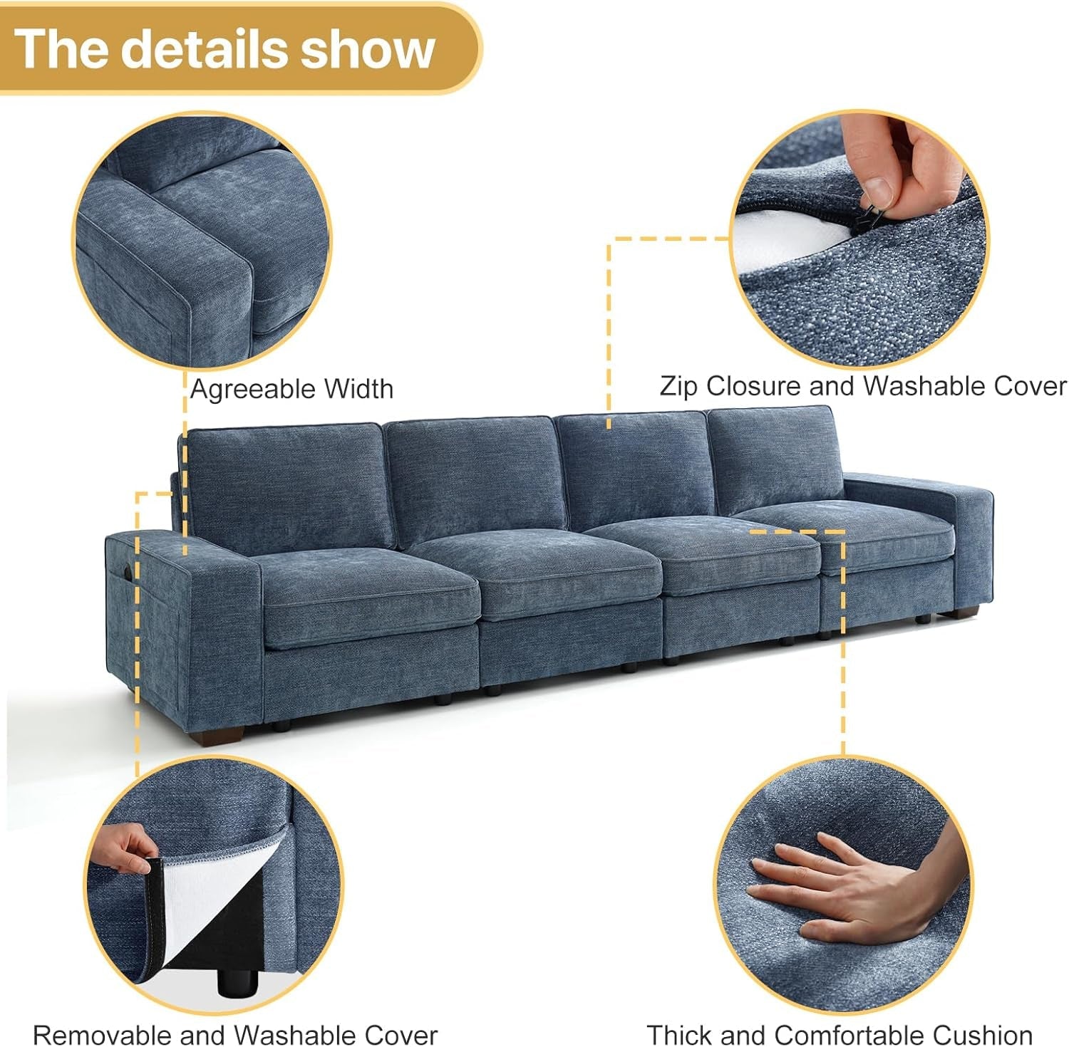 Blue U Shape Sectional Sofa Set With Large Storage