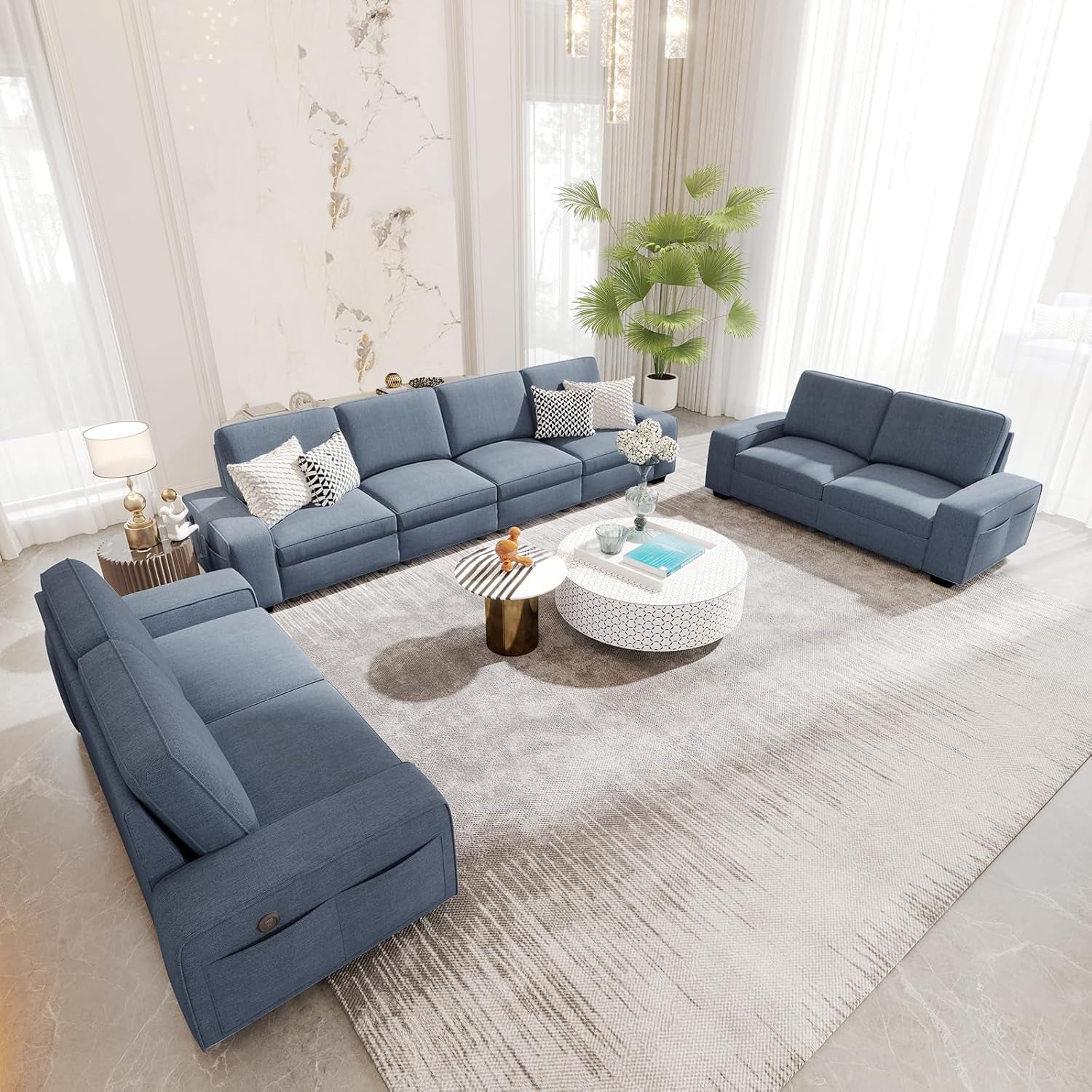 Blue U Shape Sectional Sofa Set With Large Storage