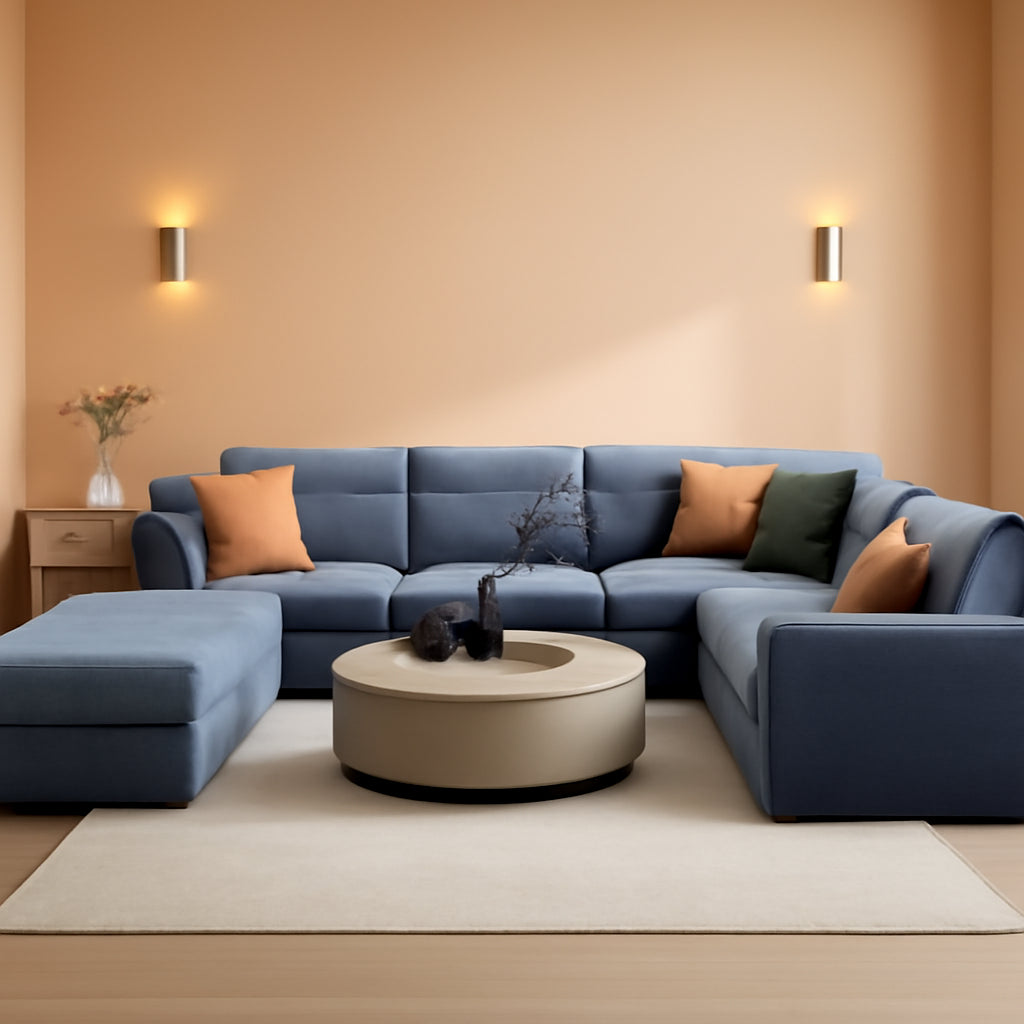 Blue U Shape Sectional Sofa Set With Large Storage