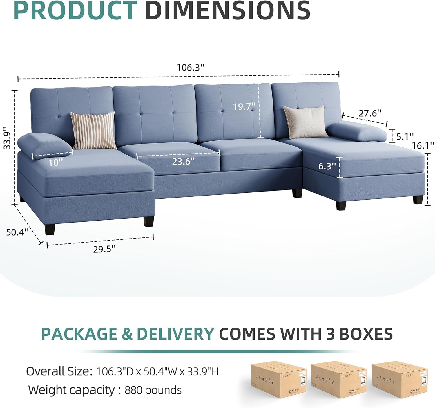 Blue U Shaped Sectional Sofa For Living Room Chaise