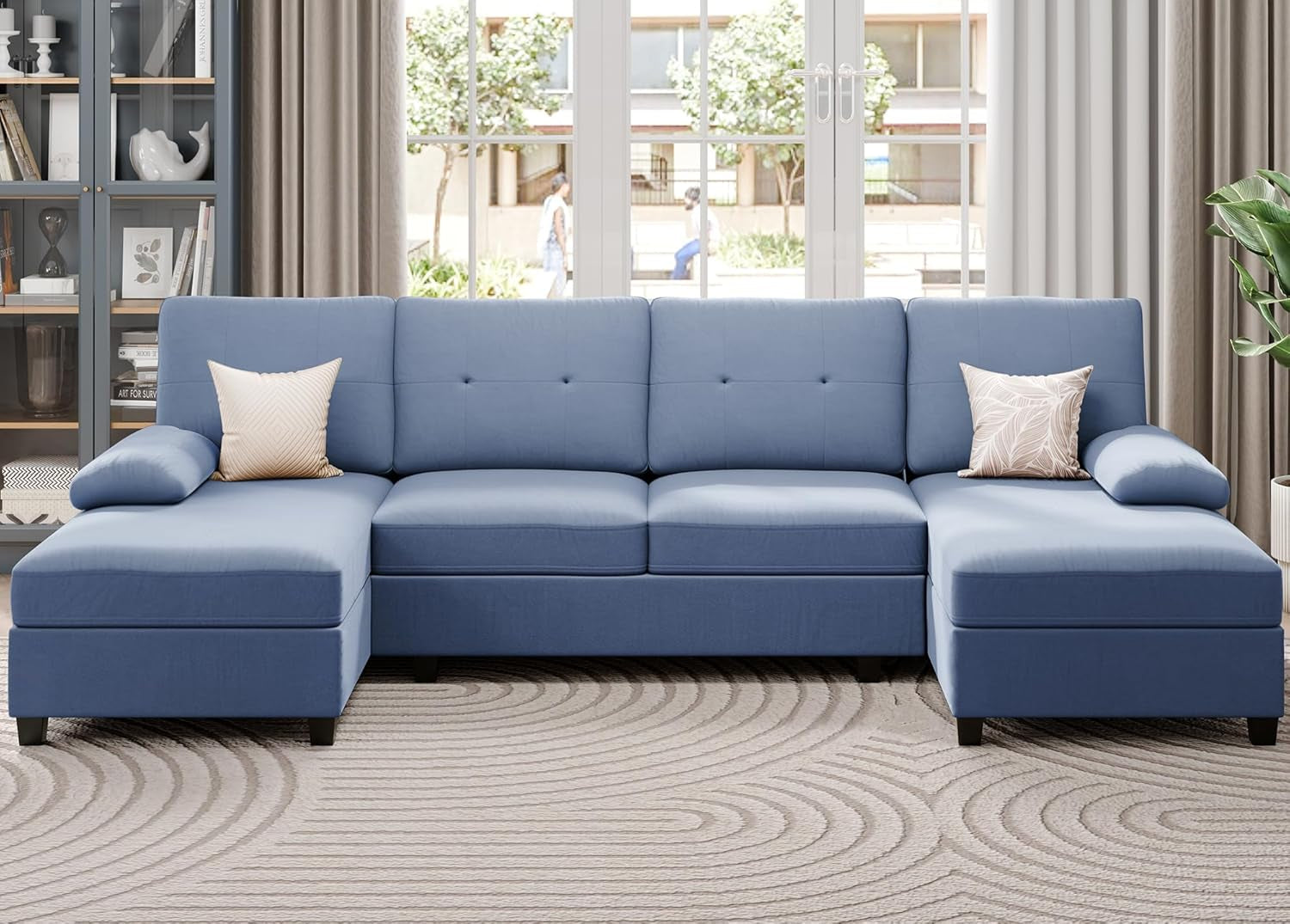 Blue U Shaped Sectional Sofa For Living Room Chaise