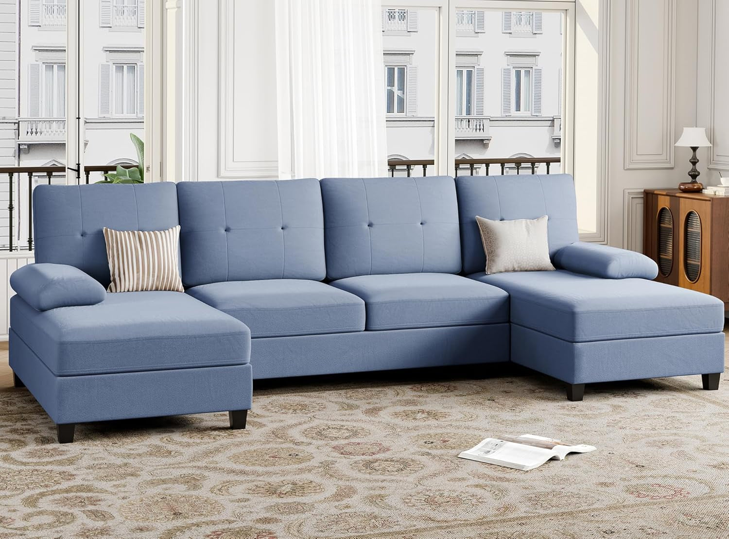 Blue U Shaped Sectional Sofa For Living Room Chaise