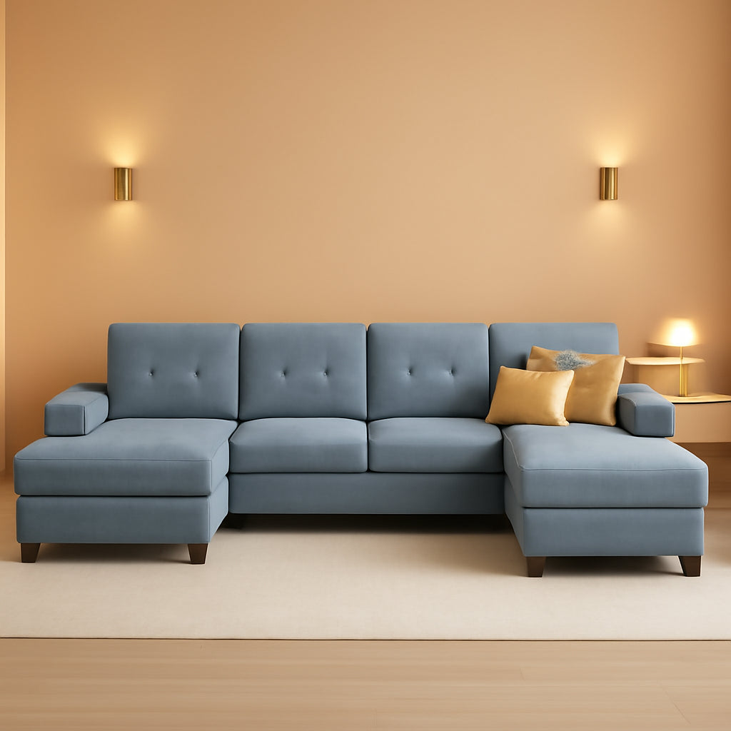 Blue U Shaped Sectional Sofa For Living Room Chaise
