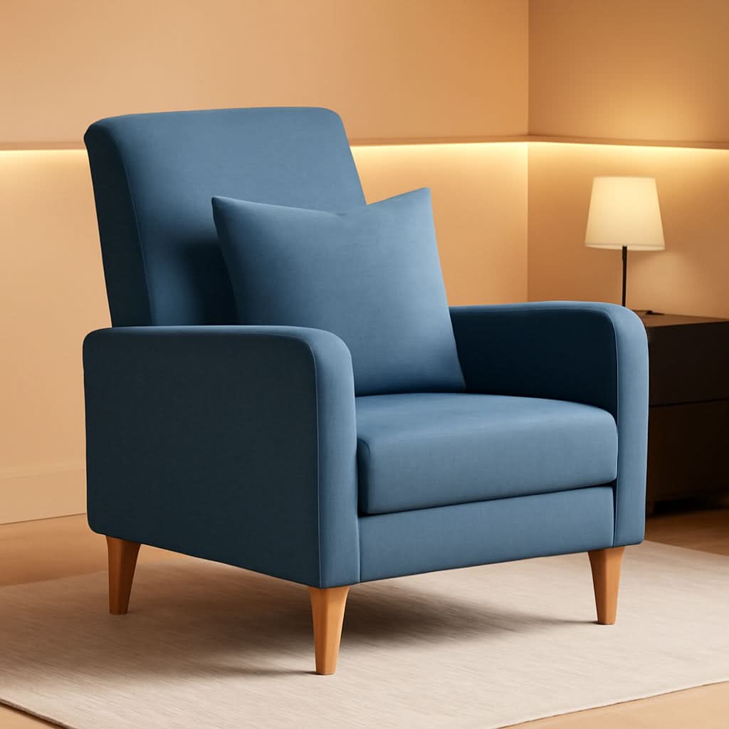 Blue Upholstered Accent Armchair With Back Cushions
