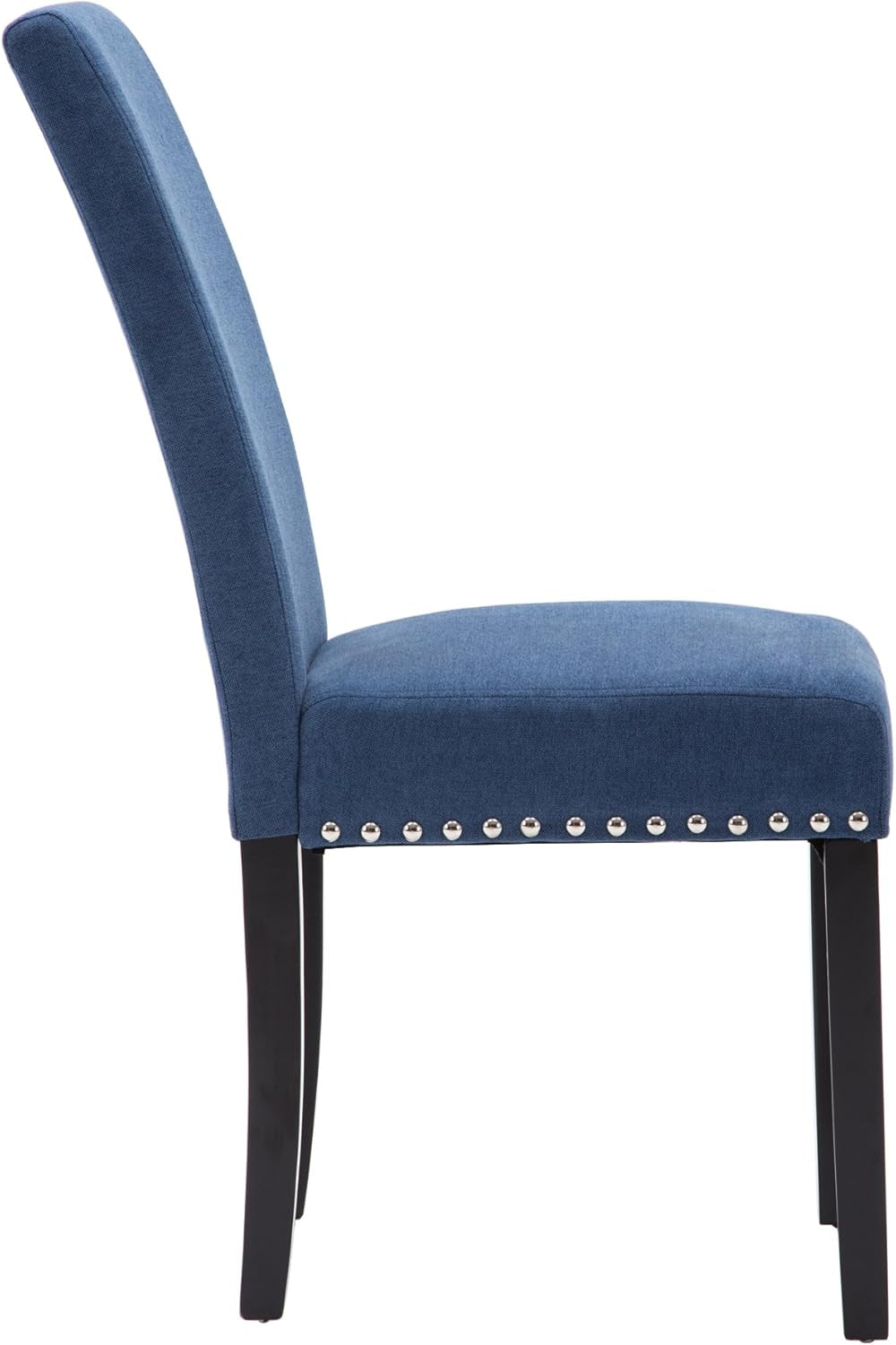 Blue Upholstered Dining Chair Pair With Copper Nailheads