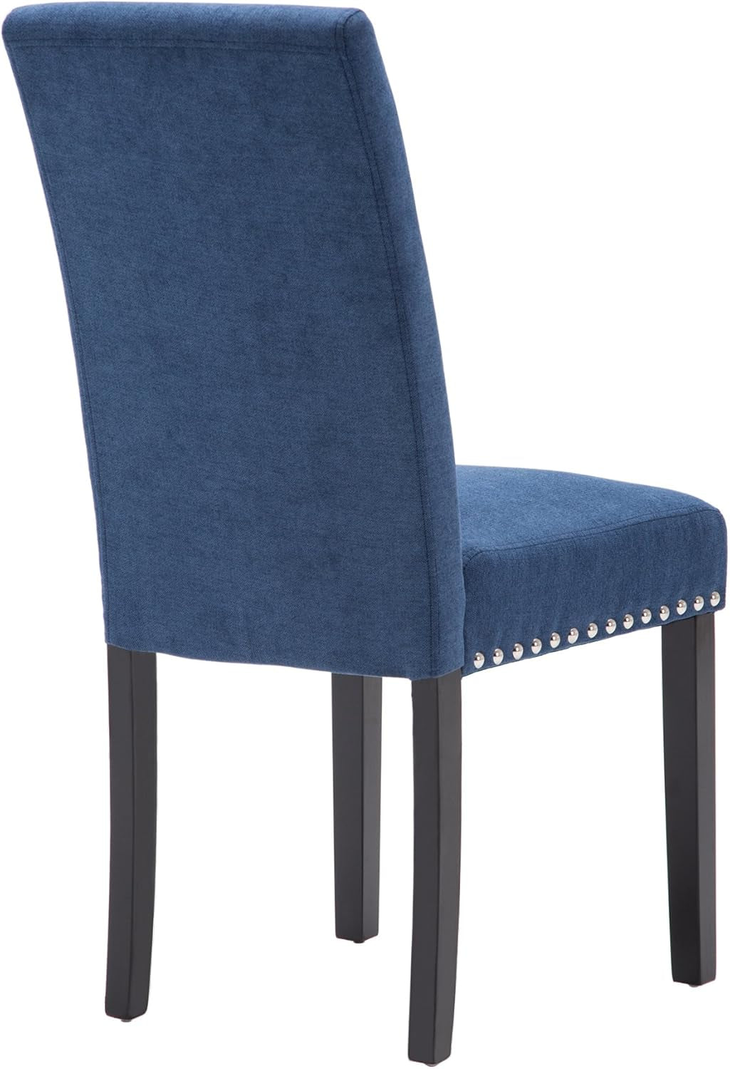 Blue Upholstered Dining Chair Pair With Copper Nailheads
