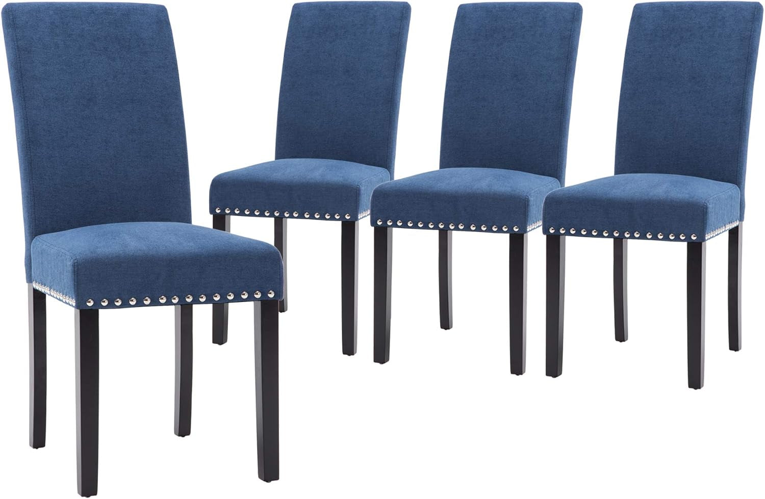 Blue Upholstered Dining Chairs With Copper Nailhead Trim