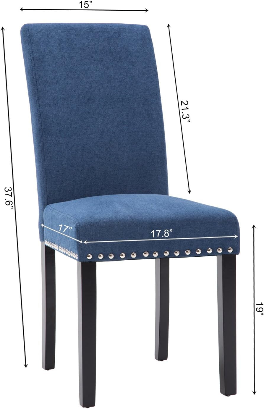 Blue Upholstered Dining Chairs With Copper Nailhead Trim
