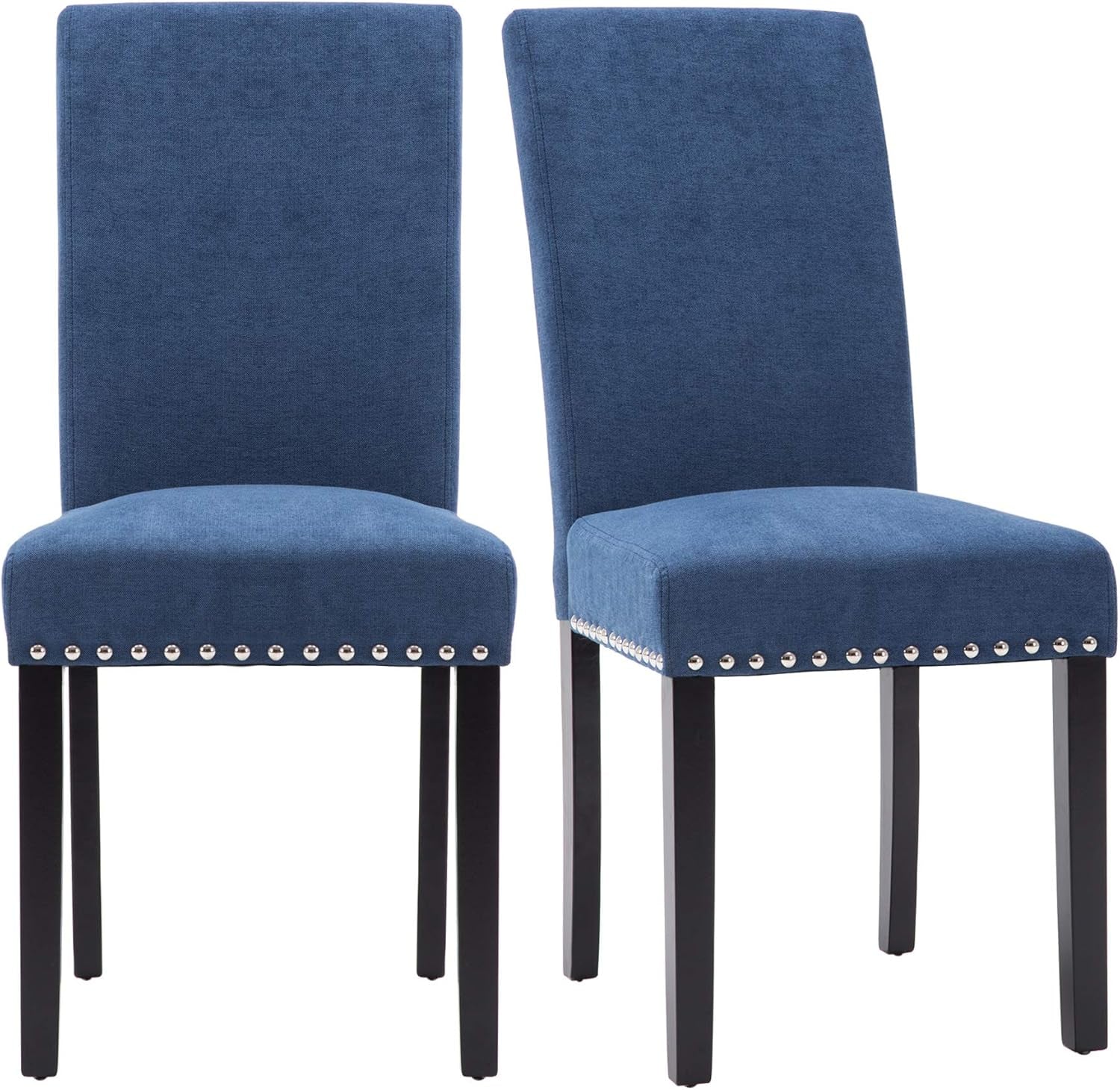 Blue Upholstered Dining Chairs With Copper Nailhead Trim