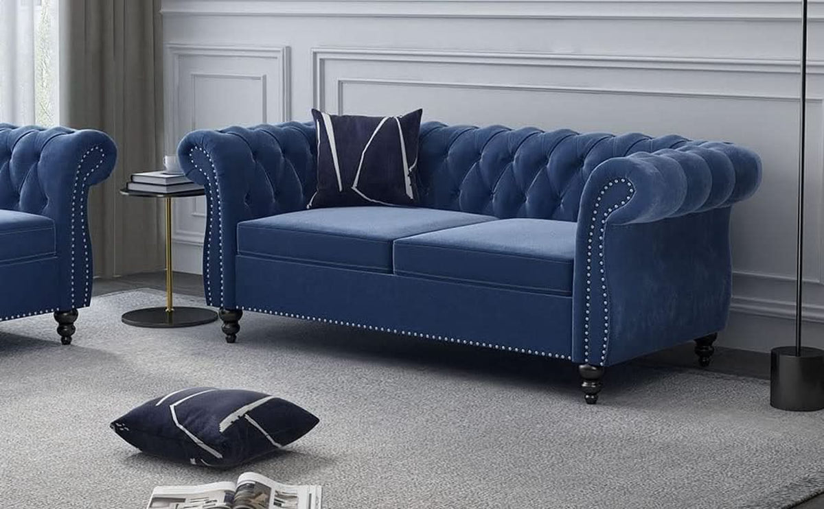 Blue Velvet 2 Piece Living Room Set Sofa Loveseat Chair For Living Room And Office