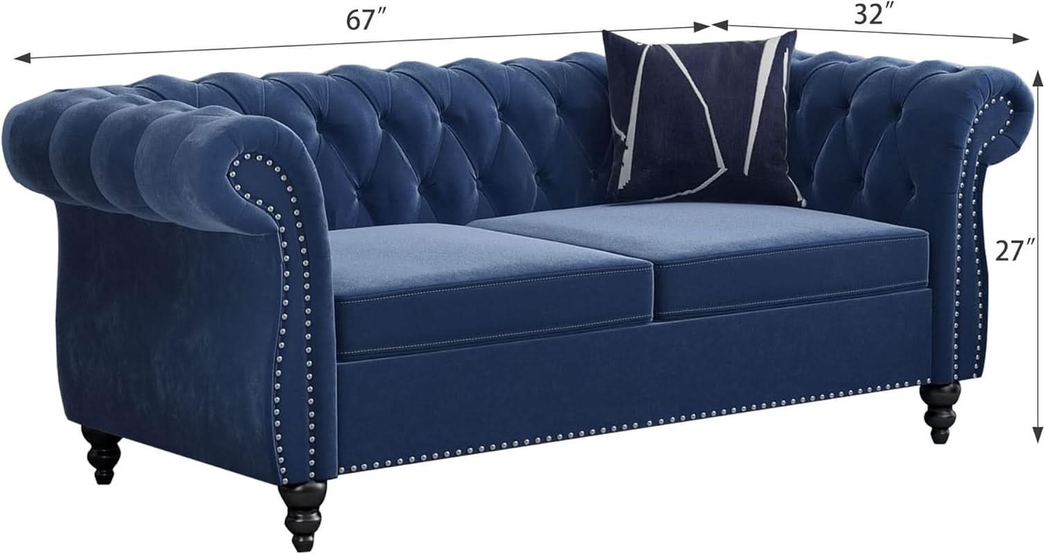 Blue Velvet 2 Piece Living Room Set Sofa Loveseat Chair For Living Room And Office