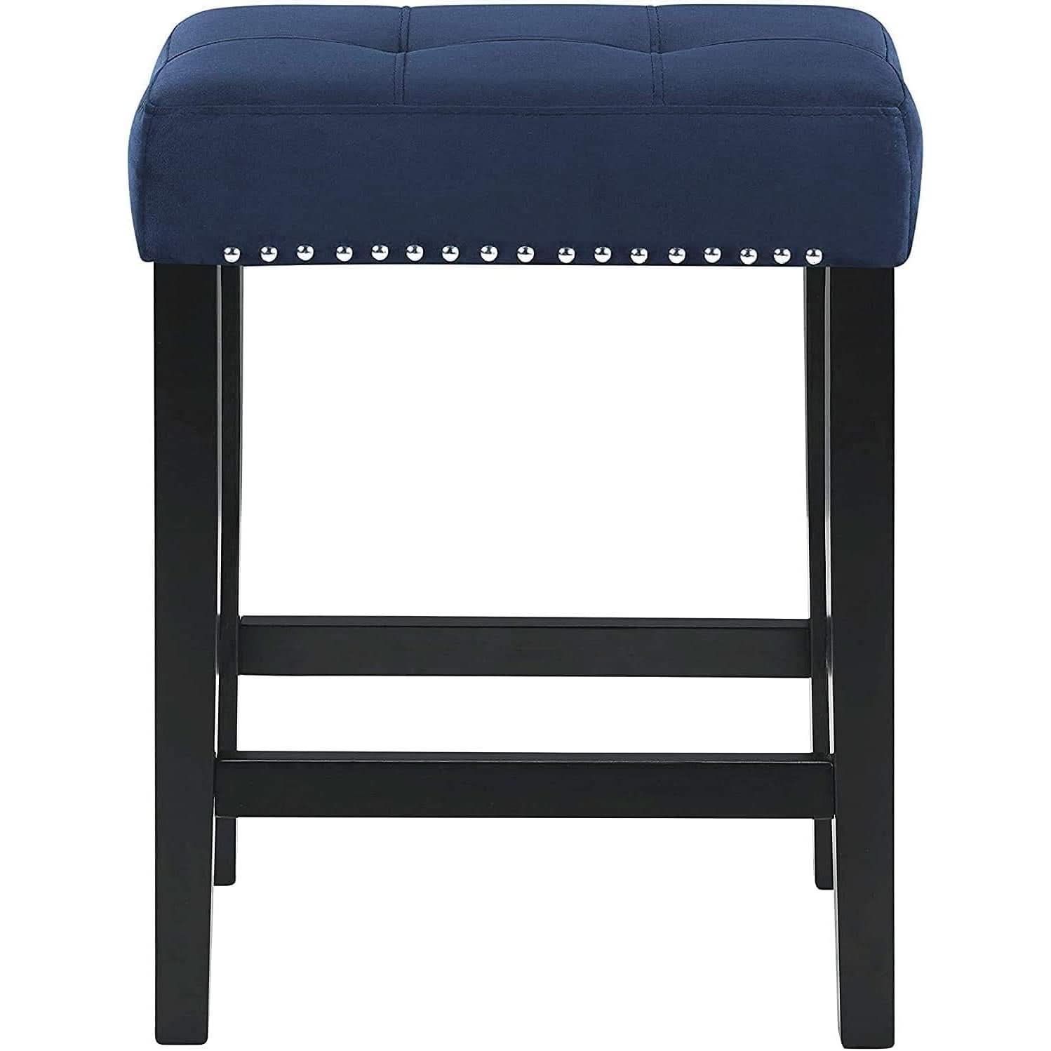 Blue Velvet Bar Table Set With Faux Marble Top 4 Piece