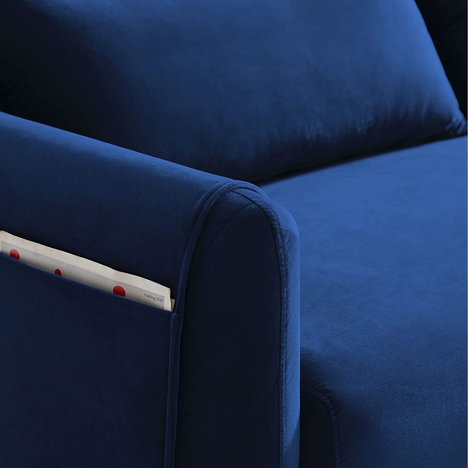 Blue Velvet Convertible Sofa Bed With Adjustable Backrest