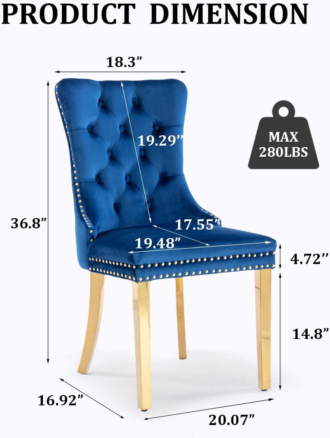 Blue Velvet Dining Chair Set Of 2 With Tufted Nailhead Trim