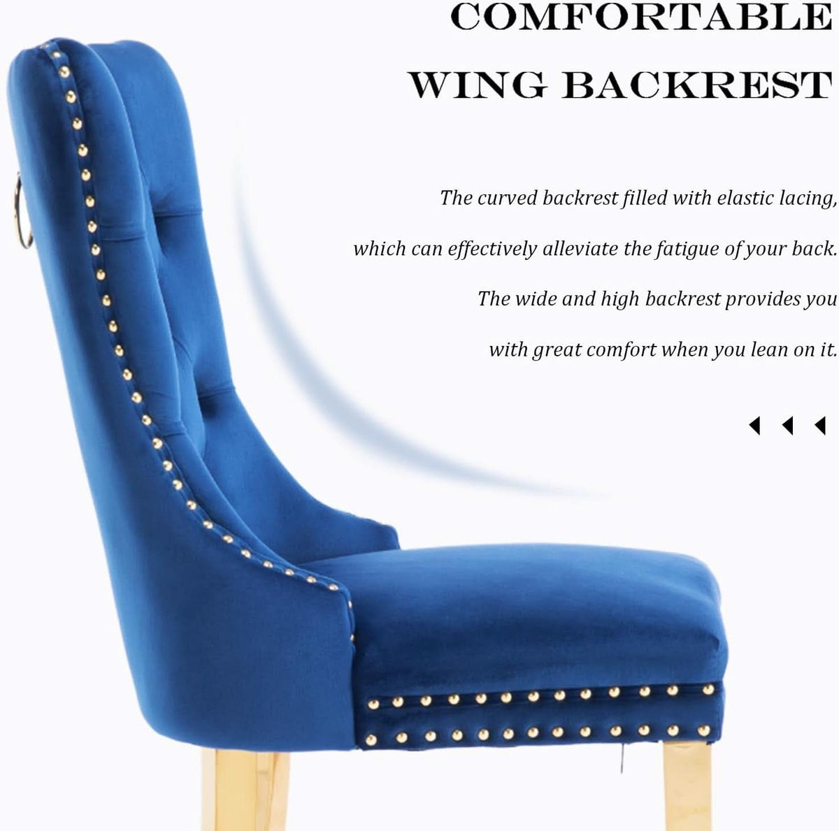 Blue Velvet Dining Chair Set Of 2 With Tufted Nailhead Trim