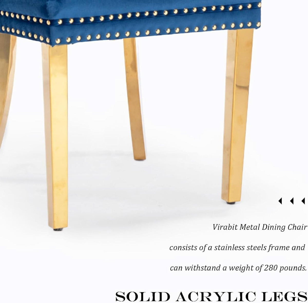 Blue Velvet Dining Chair Set Of 2 With Tufted Nailhead Trim