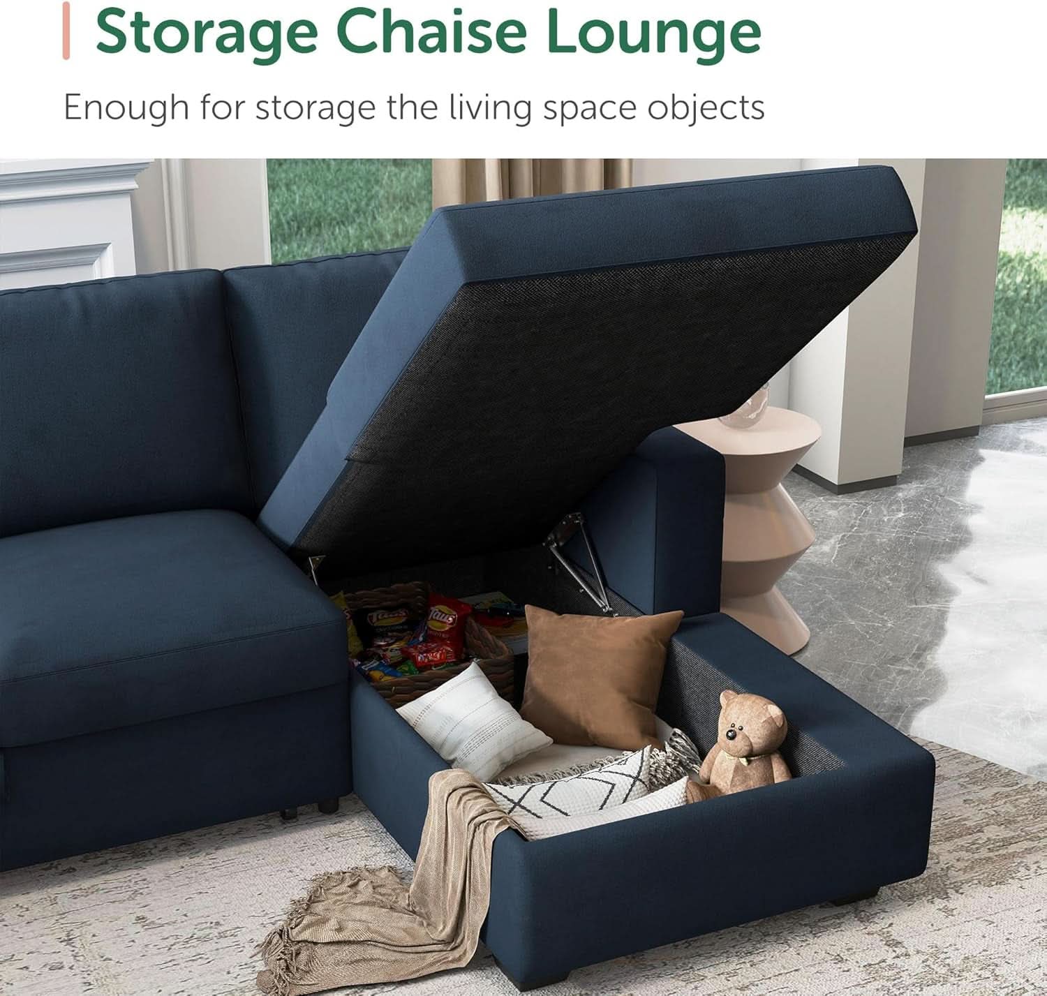 Blue Velvet U Shaped Sleeper Sofa With Pull Out Bed