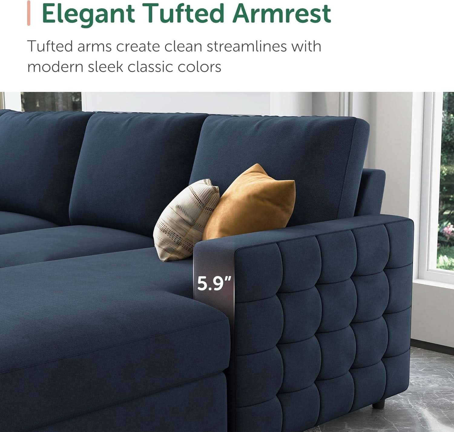 Blue Velvet U Shaped Sleeper Sofa With Pull Out Bed