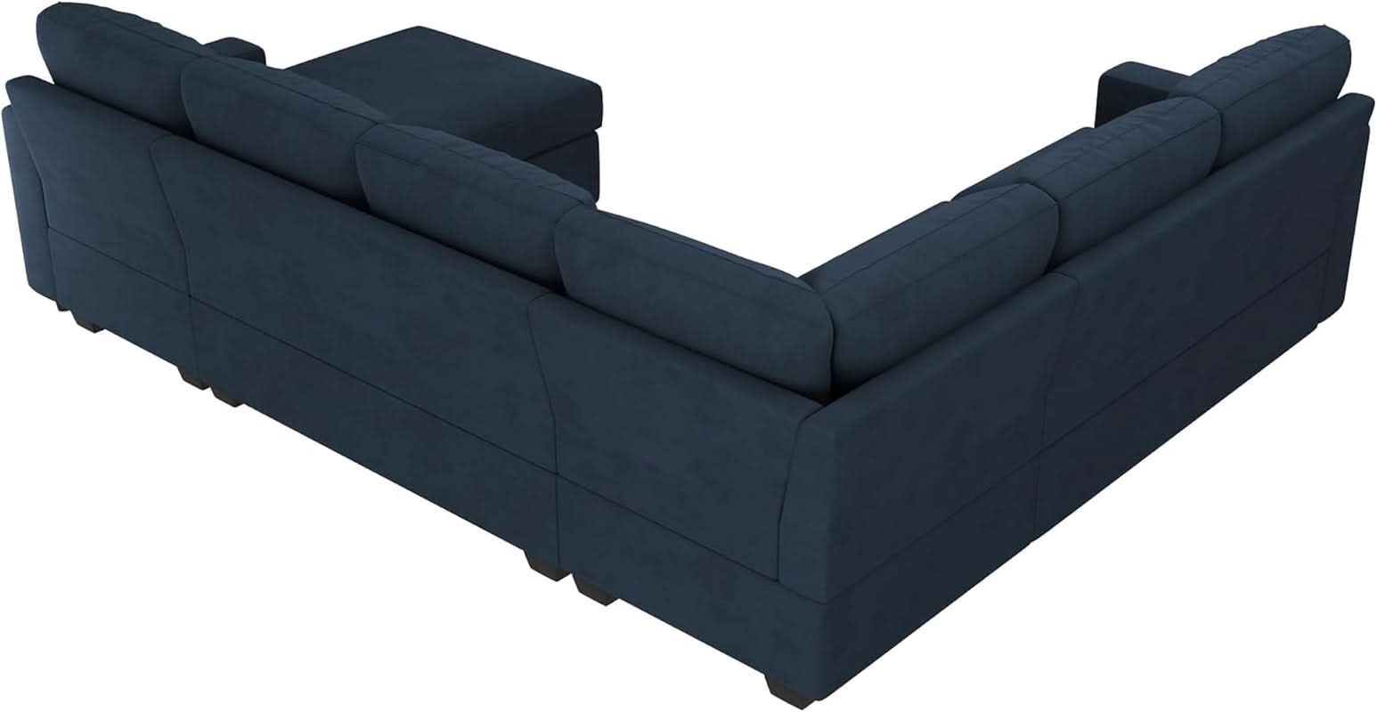 Blue Velvet U Shaped Sleeper Sofa With Pull Out Bed