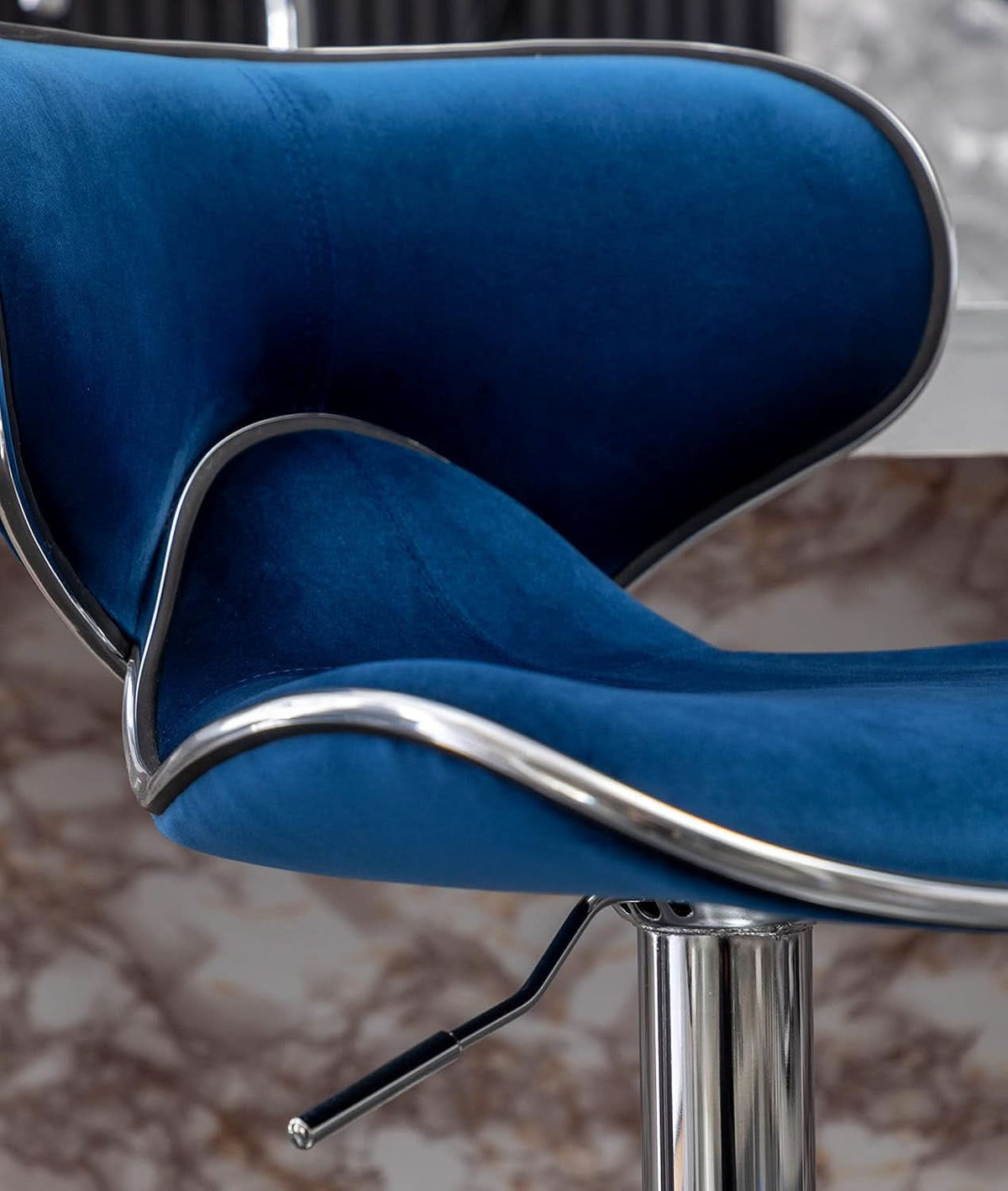 Blue Velvet Upholstered Adjustable Swivel Barstool Set Of 2