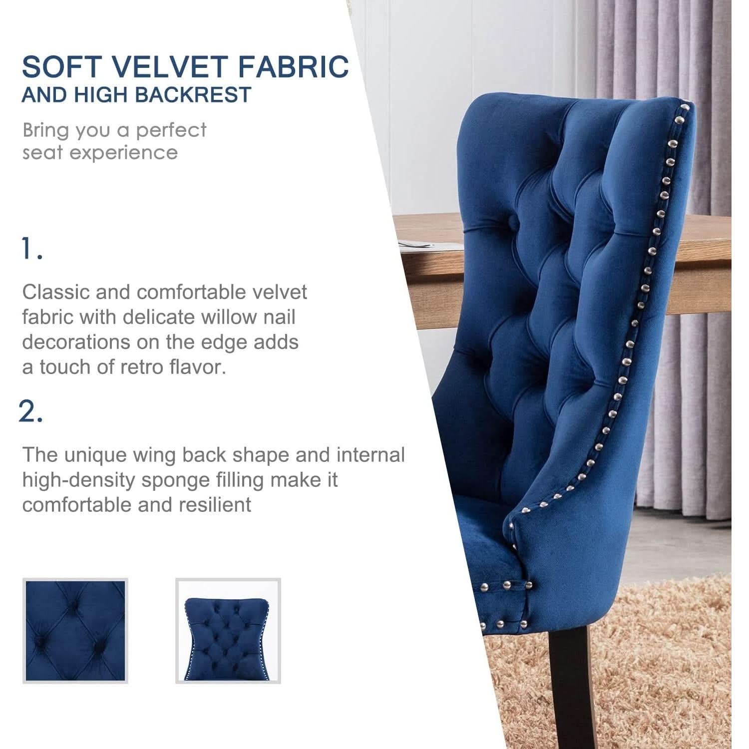 Blue Velvet Upholstered Dining Chairs Set Of 6 Studded