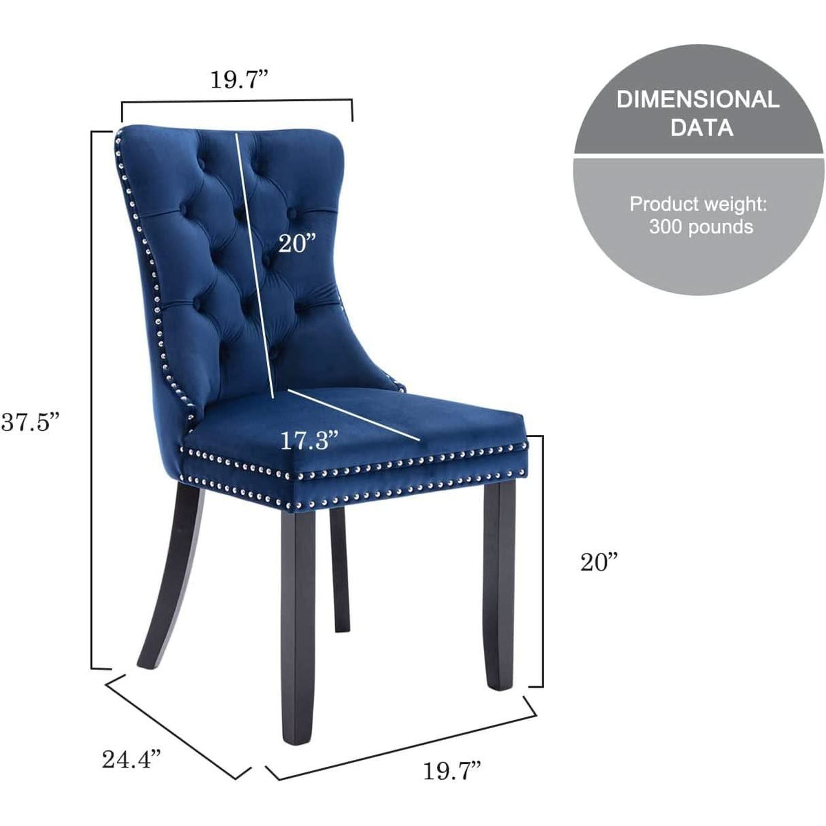 Blue Velvet Upholstered Dining Chairs Set Of 6 Studded