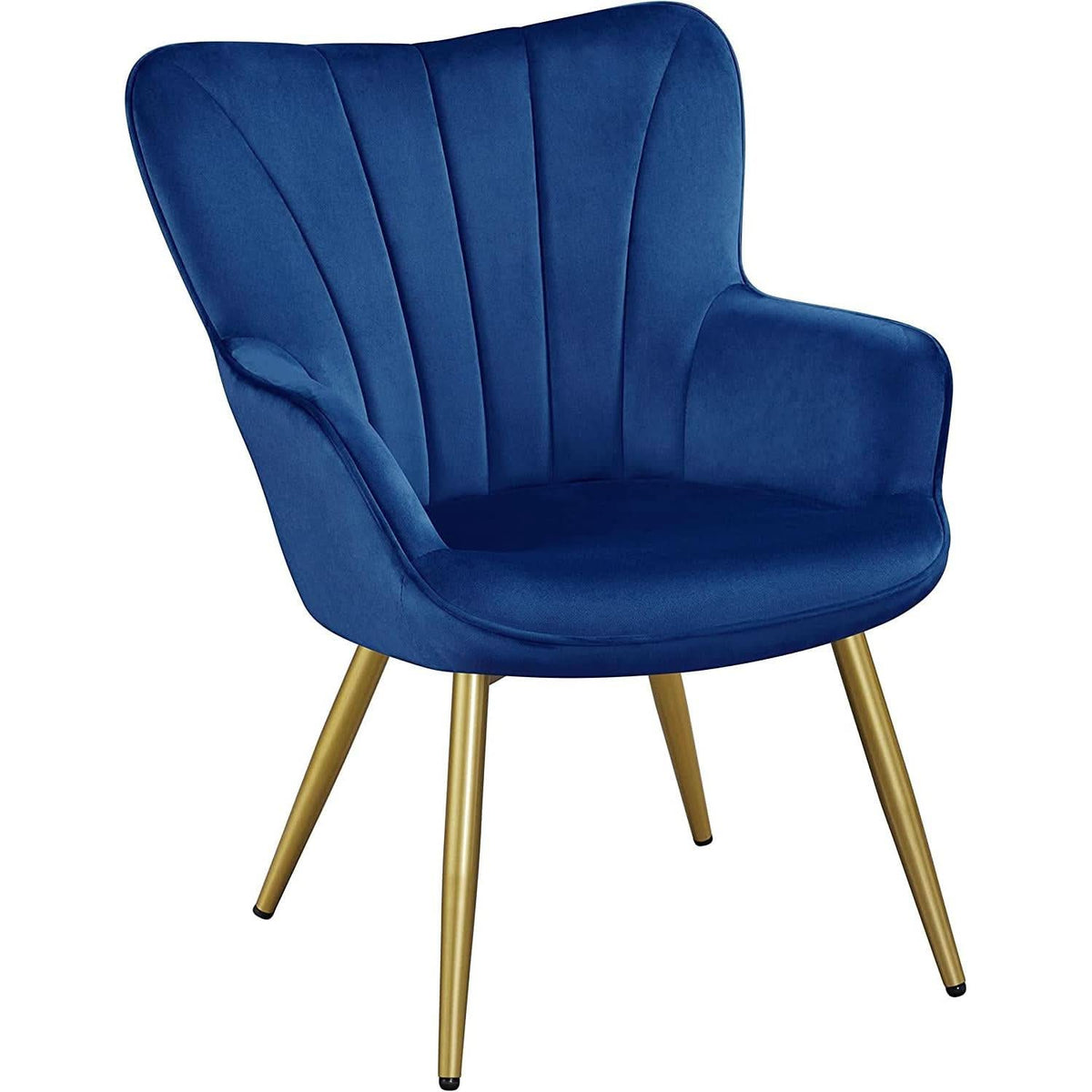 Blue Velvet Wingback Chair With Metal Legs For Living Room