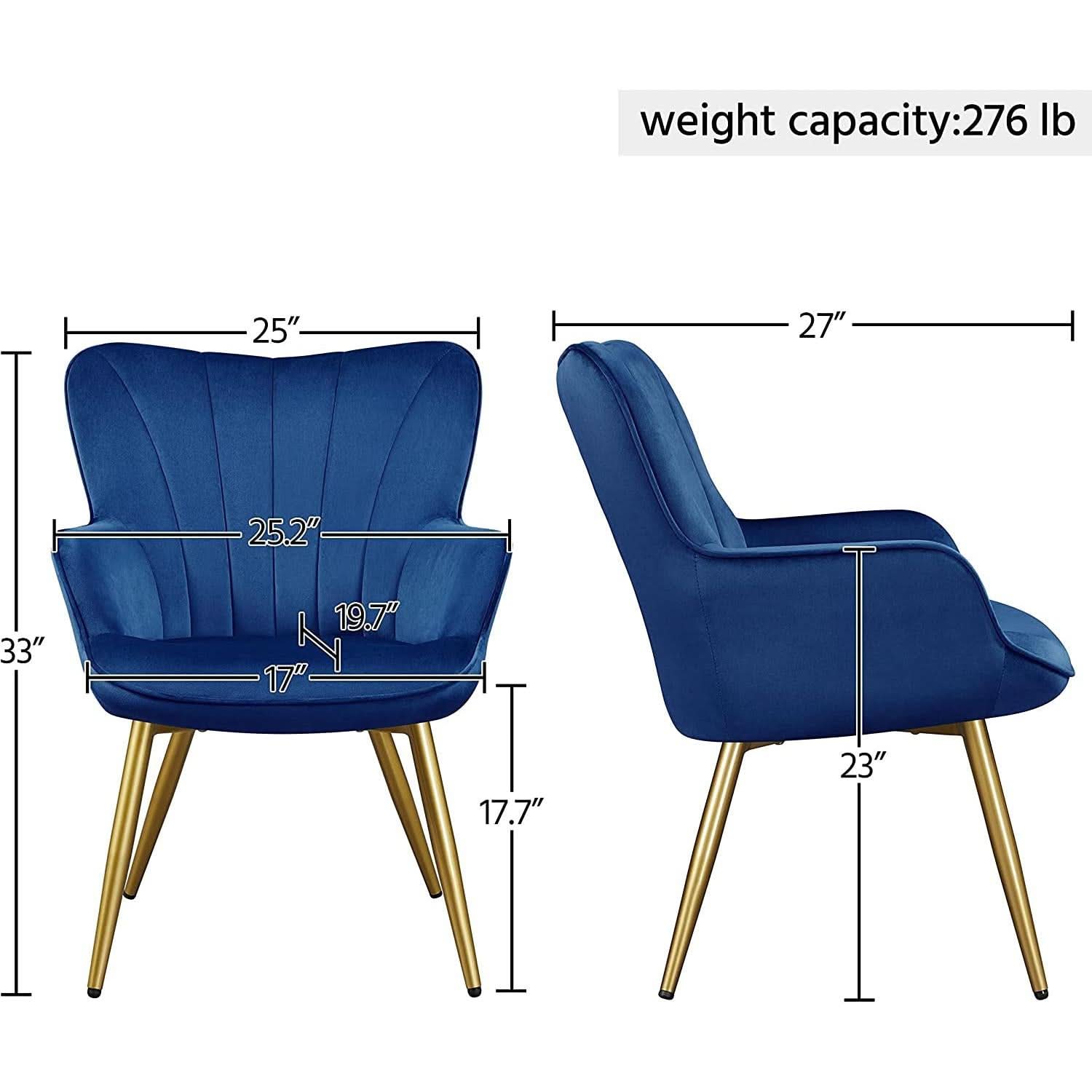 Blue Velvet Wingback Chair With Metal Legs For Living Room