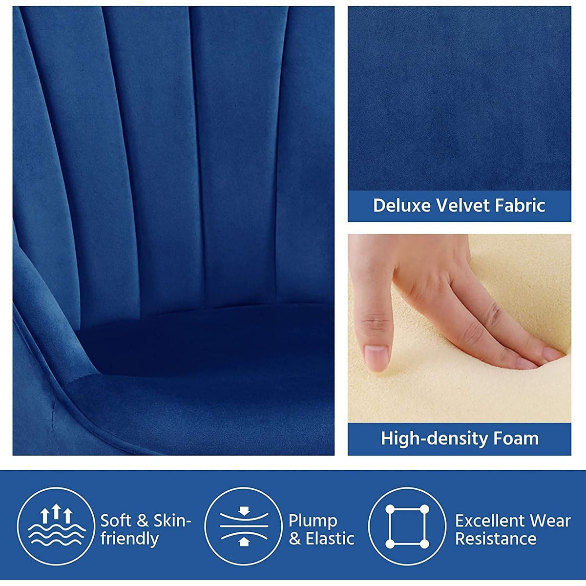Blue Velvet Wingback Chair With Metal Legs For Living Room