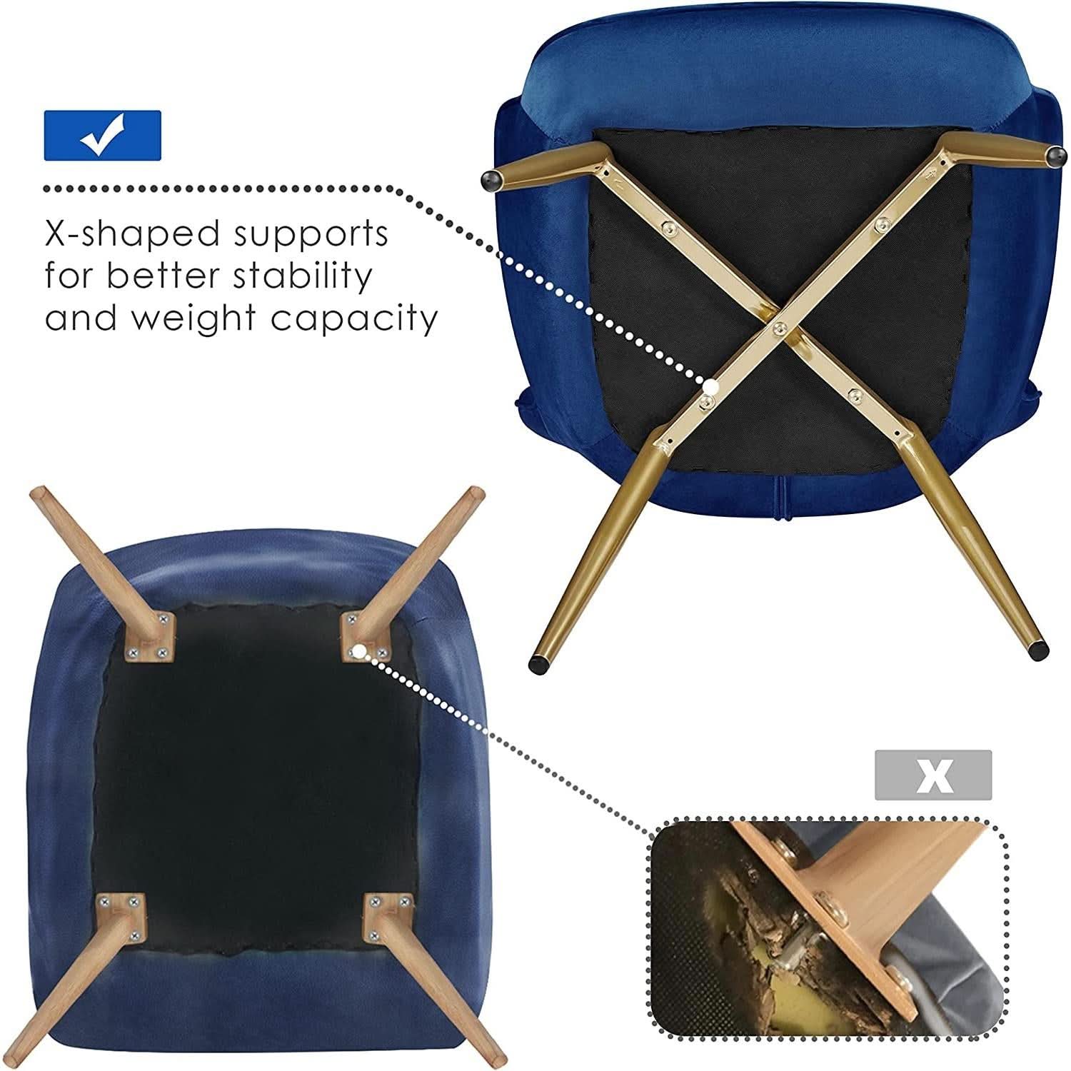 Blue Velvet Wingback Chair With Metal Legs For Living Room