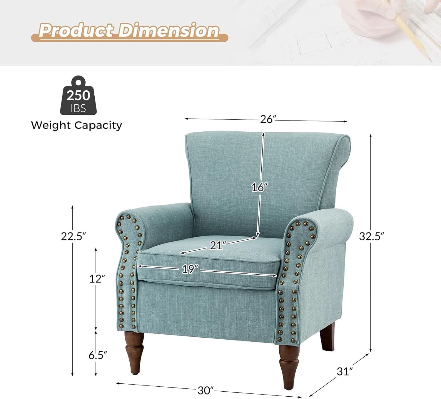 Blue Wingback Accent Chair With Removable Cushions