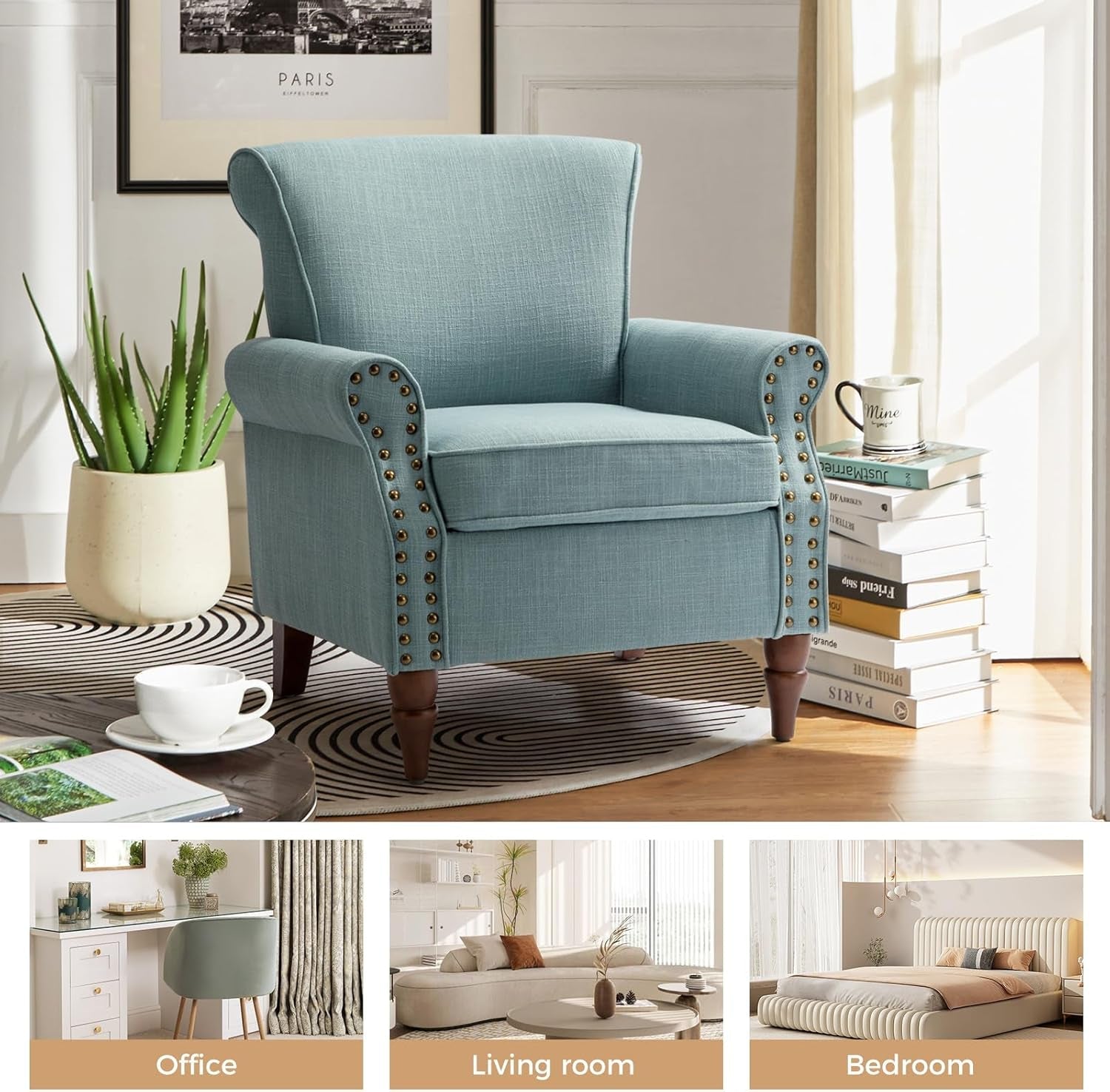 Blue Wingback Accent Chair With Removable Cushions