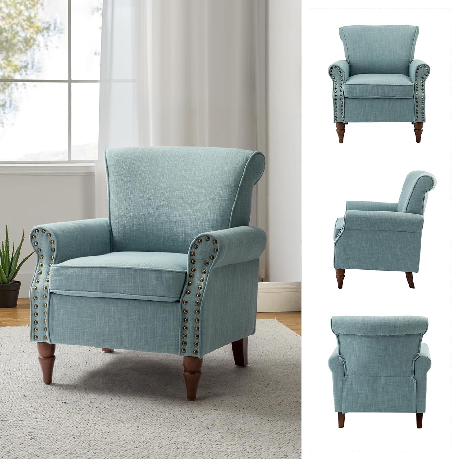 Blue Wingback Accent Chair With Removable Cushions