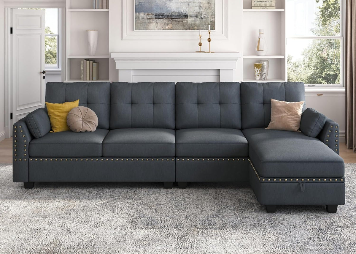 Bluish Grey L Shaped Sectional Sofa For Living Room