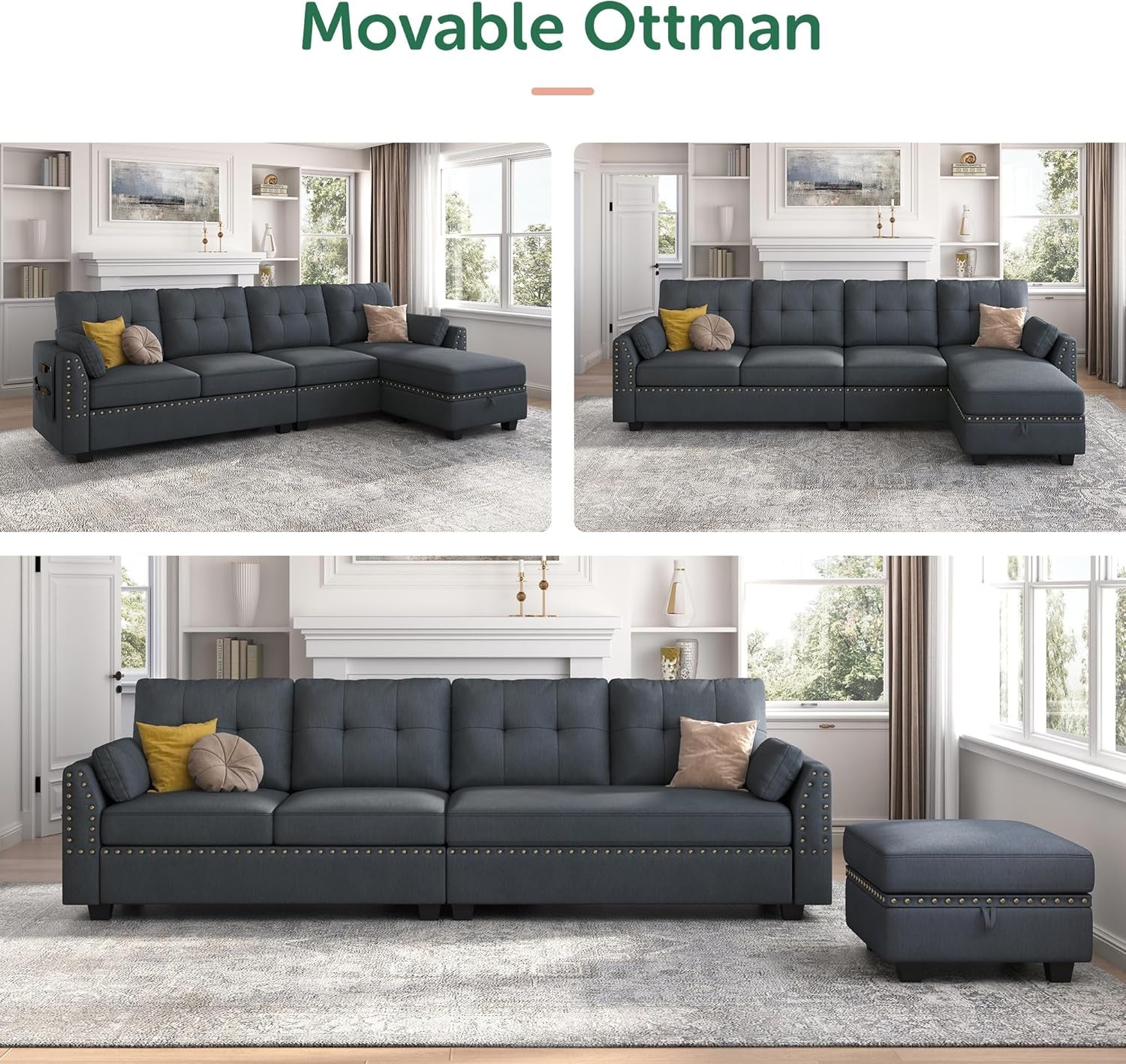 Bluish Grey L Shaped Sectional Sofa For Living Room