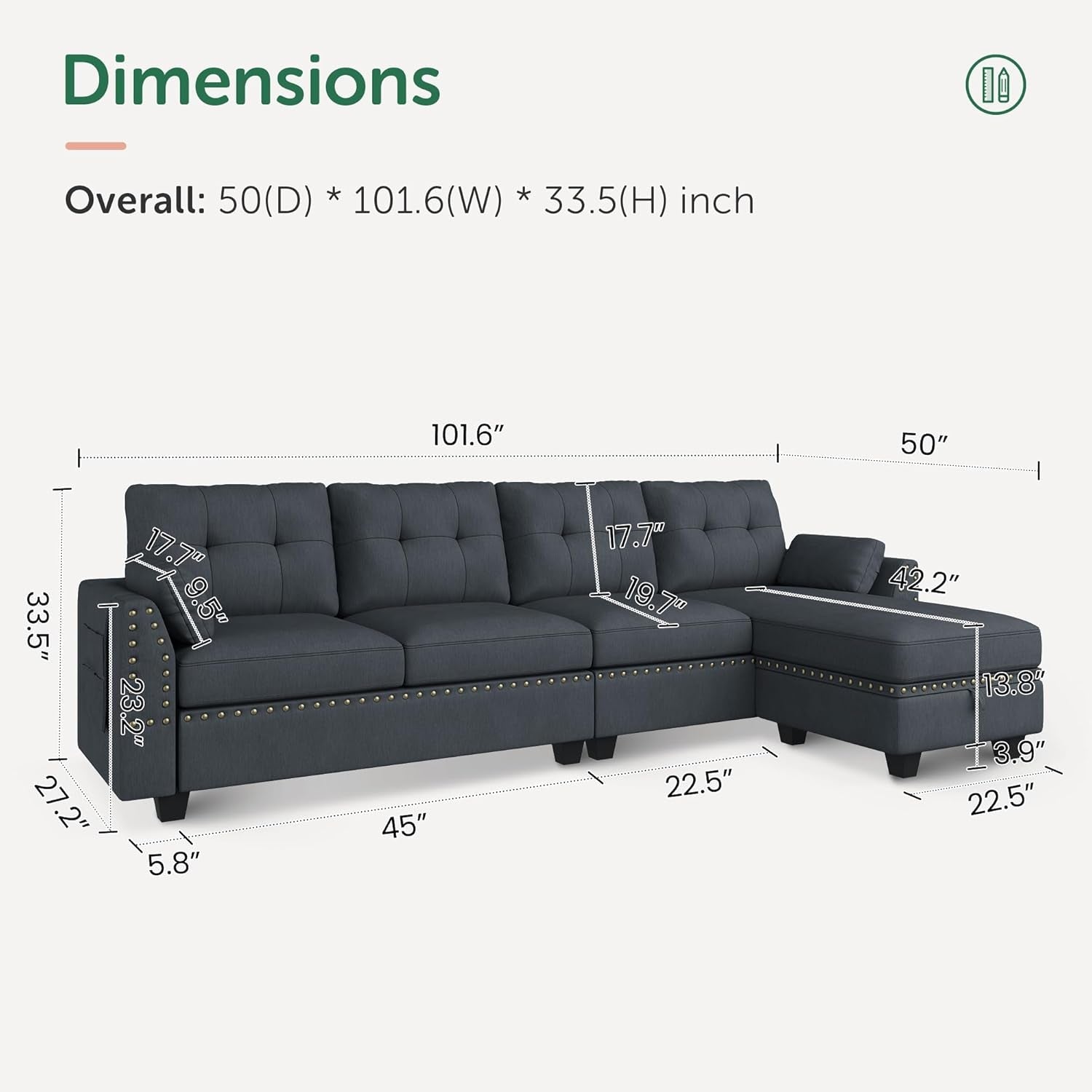 Bluish Grey L Shaped Sectional Sofa For Living Room