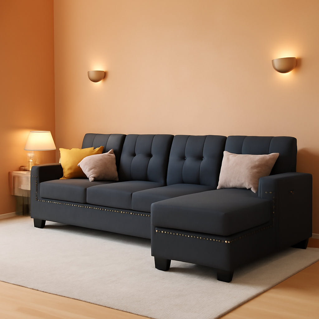 Bluish Grey L Shaped Sectional Sofa For Living Room