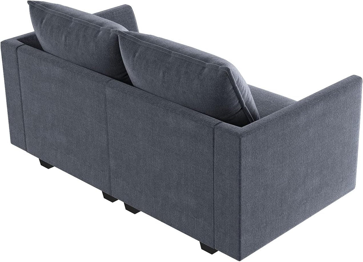 Bluish Grey Loveseat With Storage Modern Fabric Sofa For Small Spaces