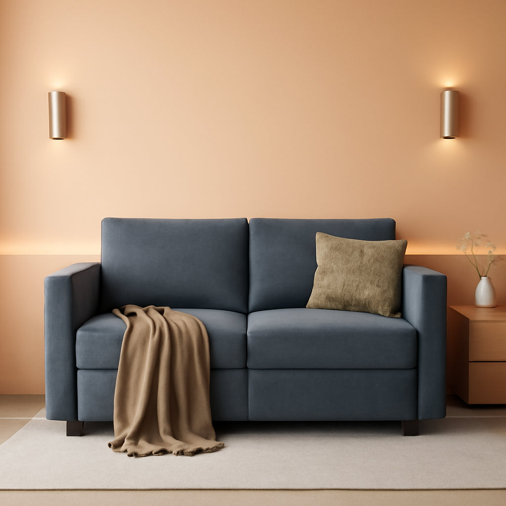 Bluish Grey Loveseat With Storage Modern Fabric Sofa For Small Spaces