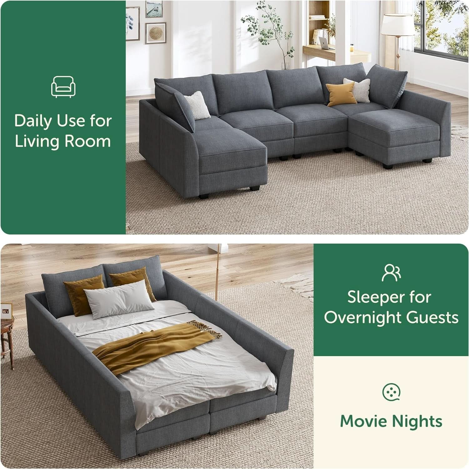Bluish Grey U Shaped Sectional Sofa With Modular Storage
