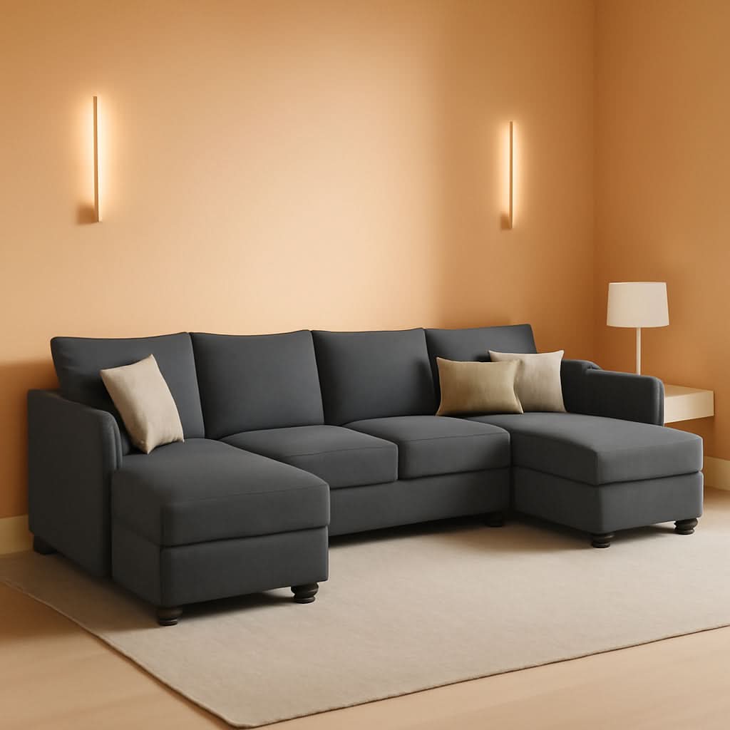 Bluish Grey U Shaped Sectional Sofa With Modular Storage