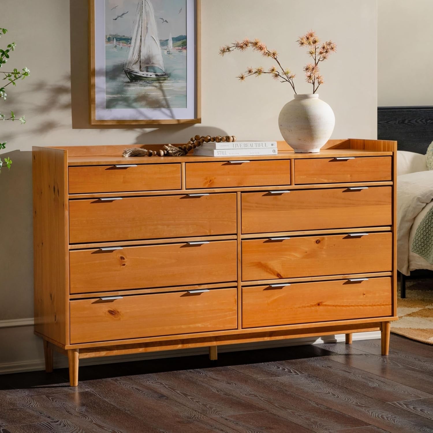 Blythe Nine Drawer Tray Top Dresser 60 Inch Caramel