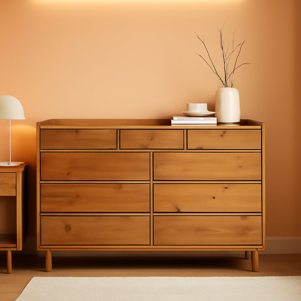 Blythe Nine Drawer Tray Top Dresser 60 Inch Caramel