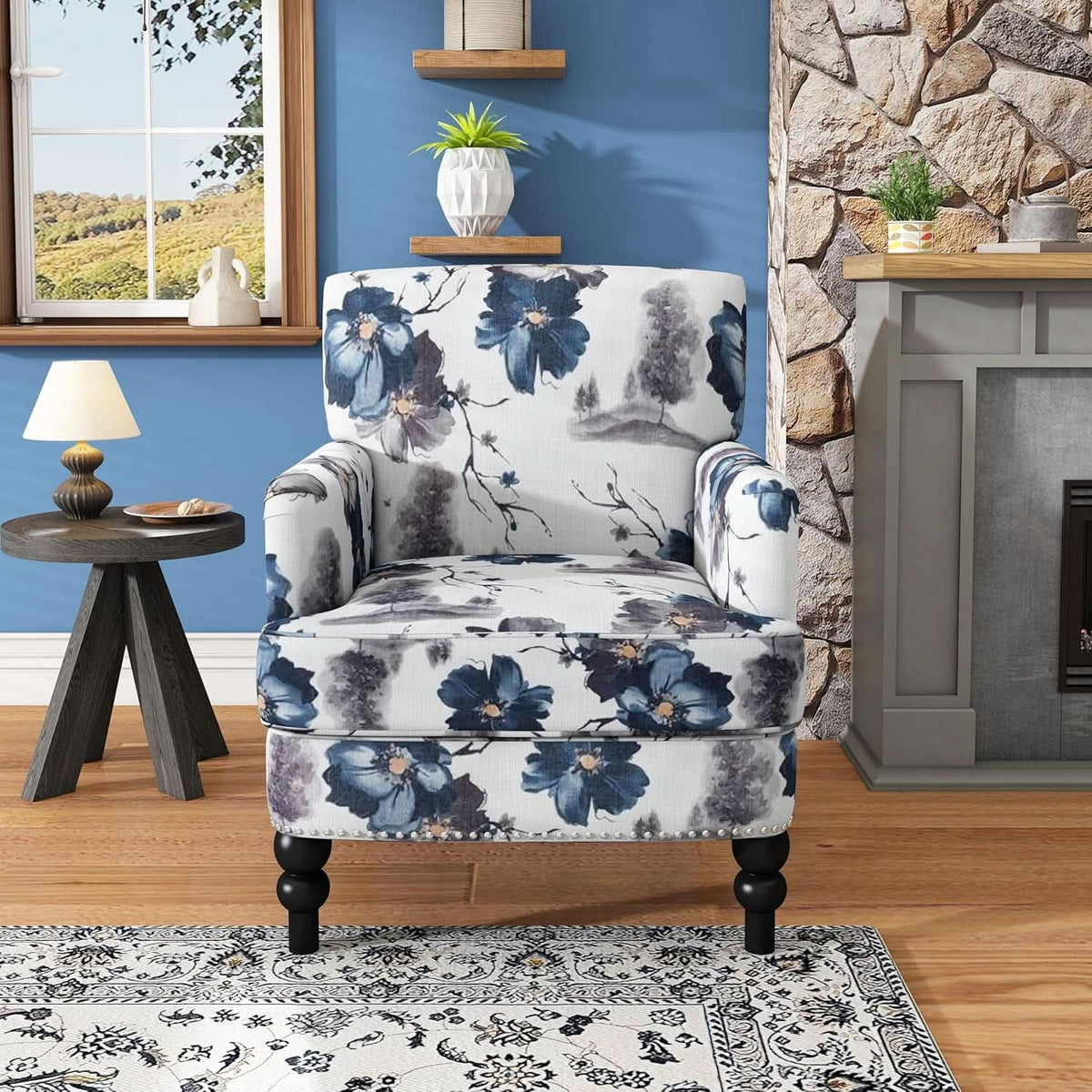 Boaz Floral Print Fabric Club Chair 32 Inch Depth Polyester