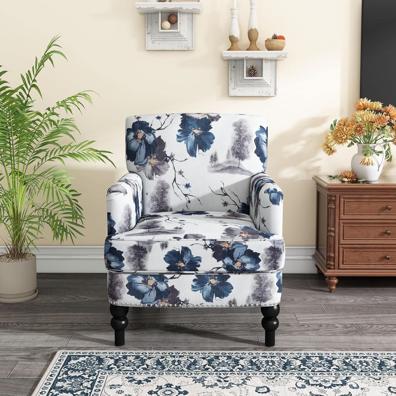 Boaz Floral Print Fabric Club Chair 32 Inch Depth Polyester