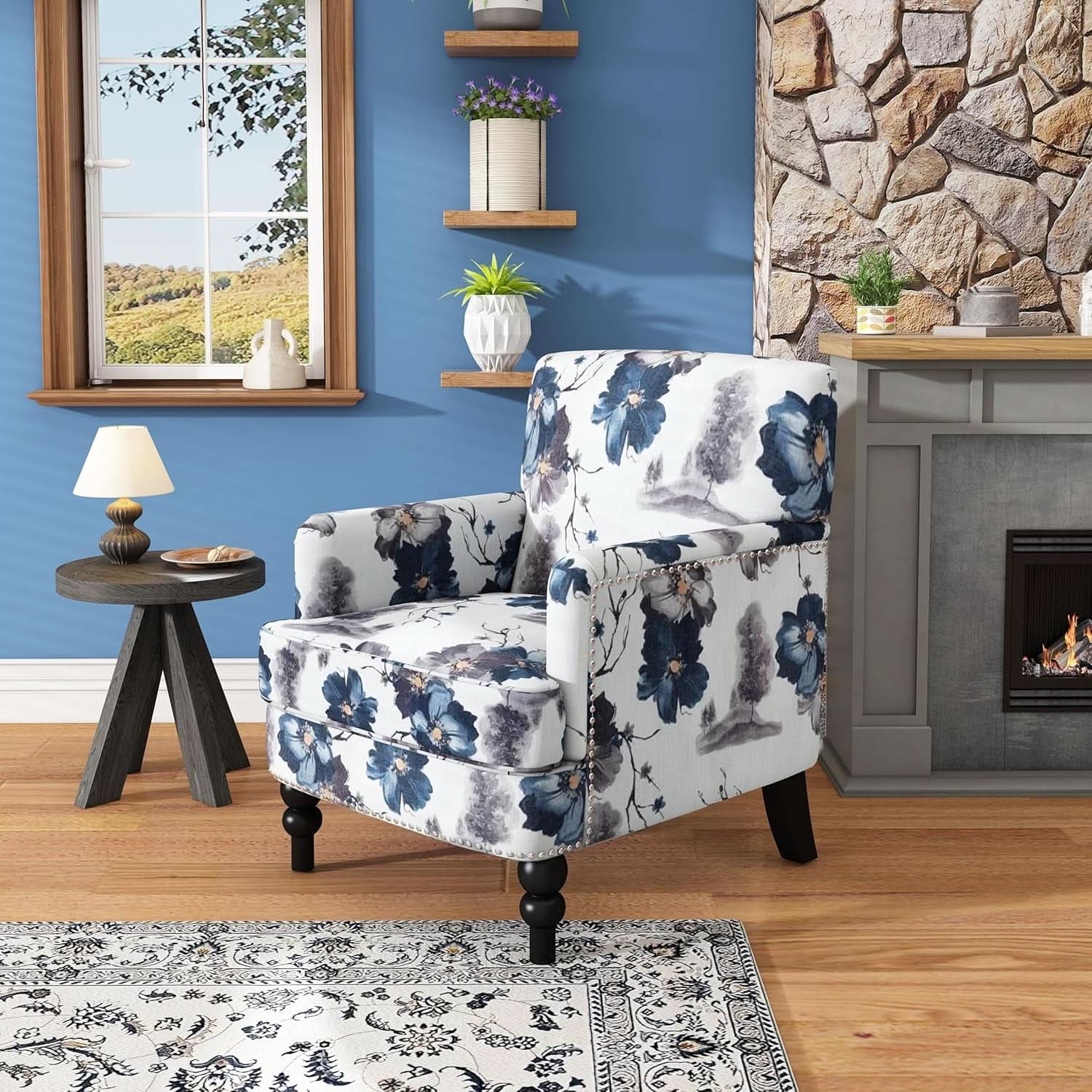Boaz Floral Print Fabric Club Chair 32 Inch Depth Polyester