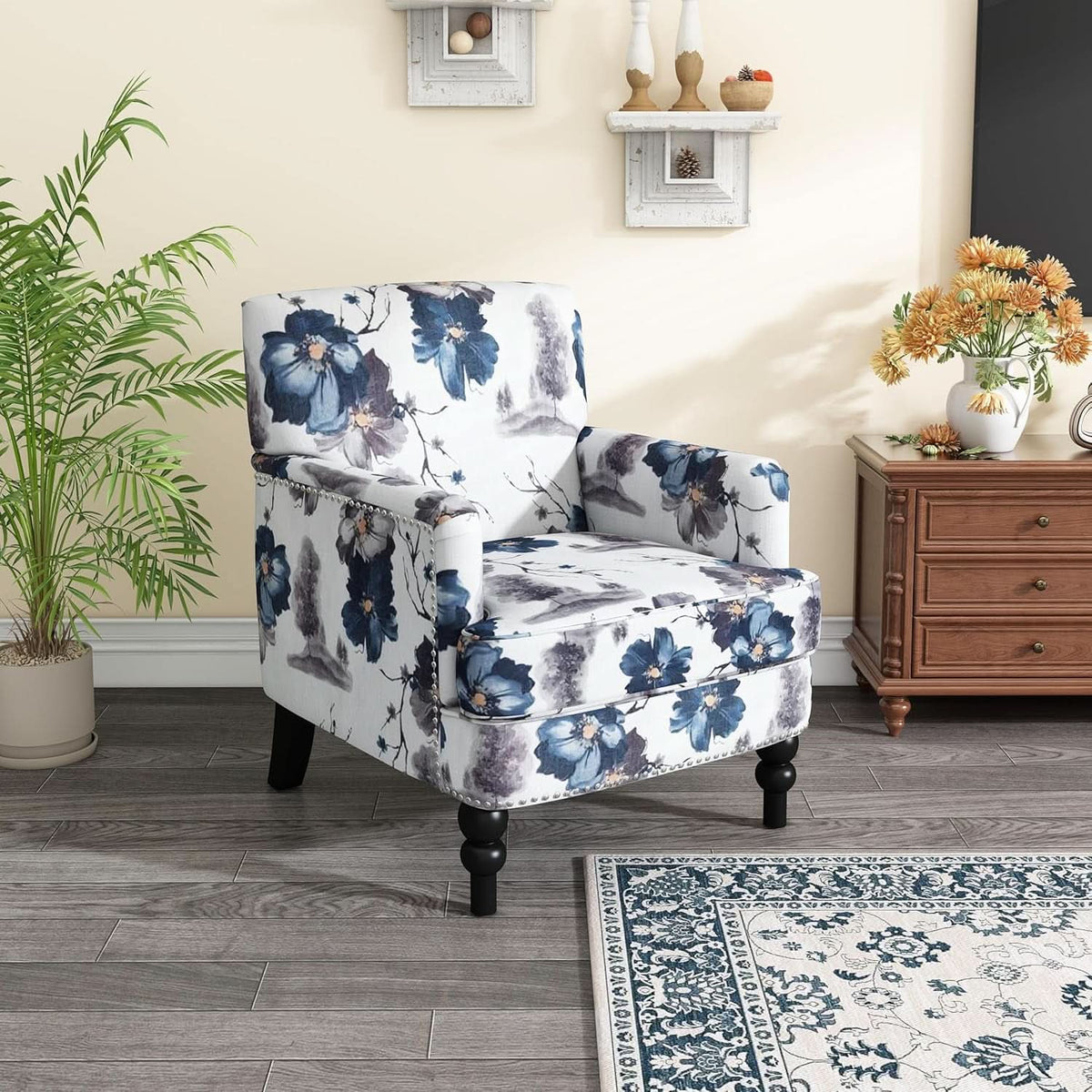 Boaz Floral Print Fabric Club Chair 32 Inch Depth Polyester
