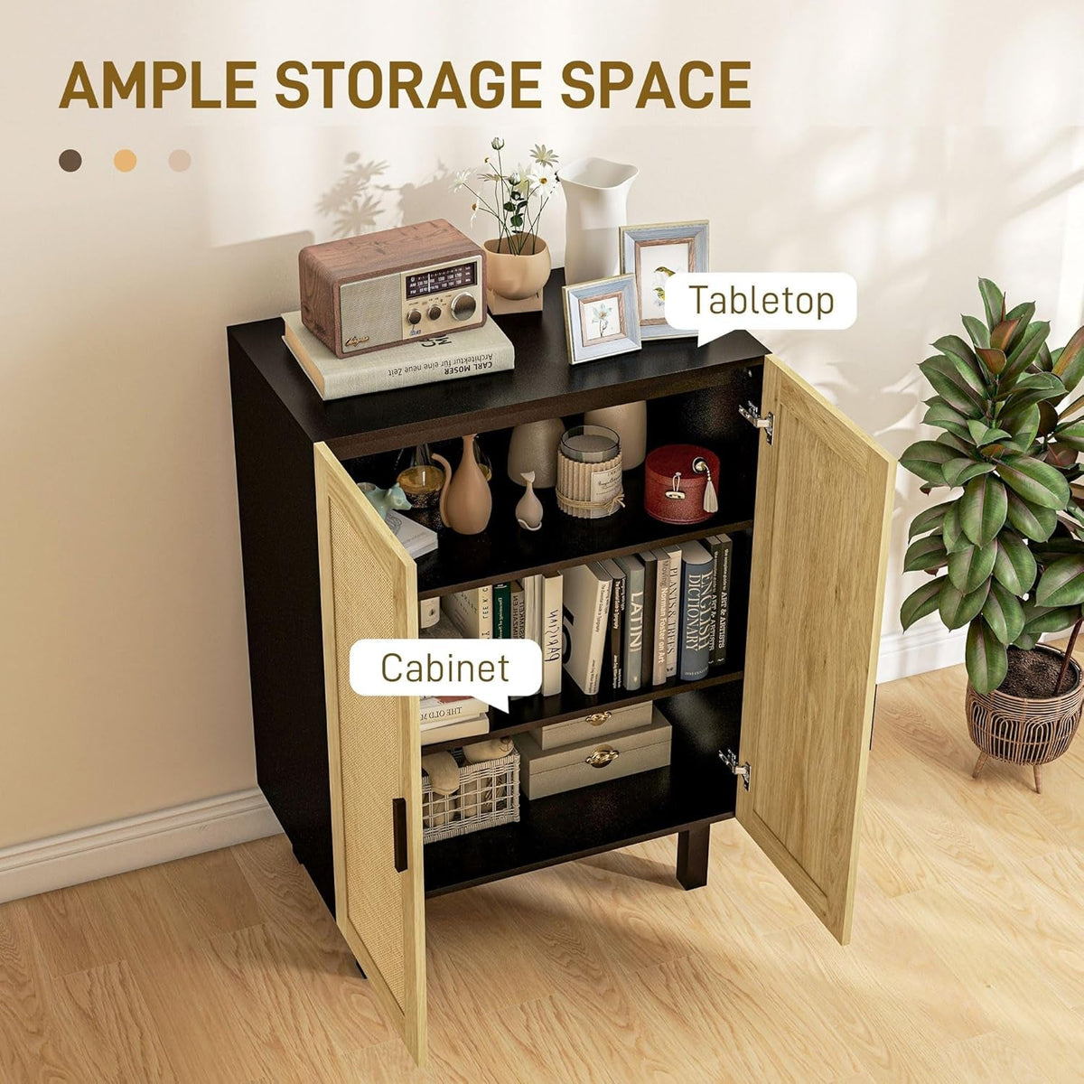 Boho Chic Sideboard Buffet Cabinet With Rattan Doors And Adjustable Shelves