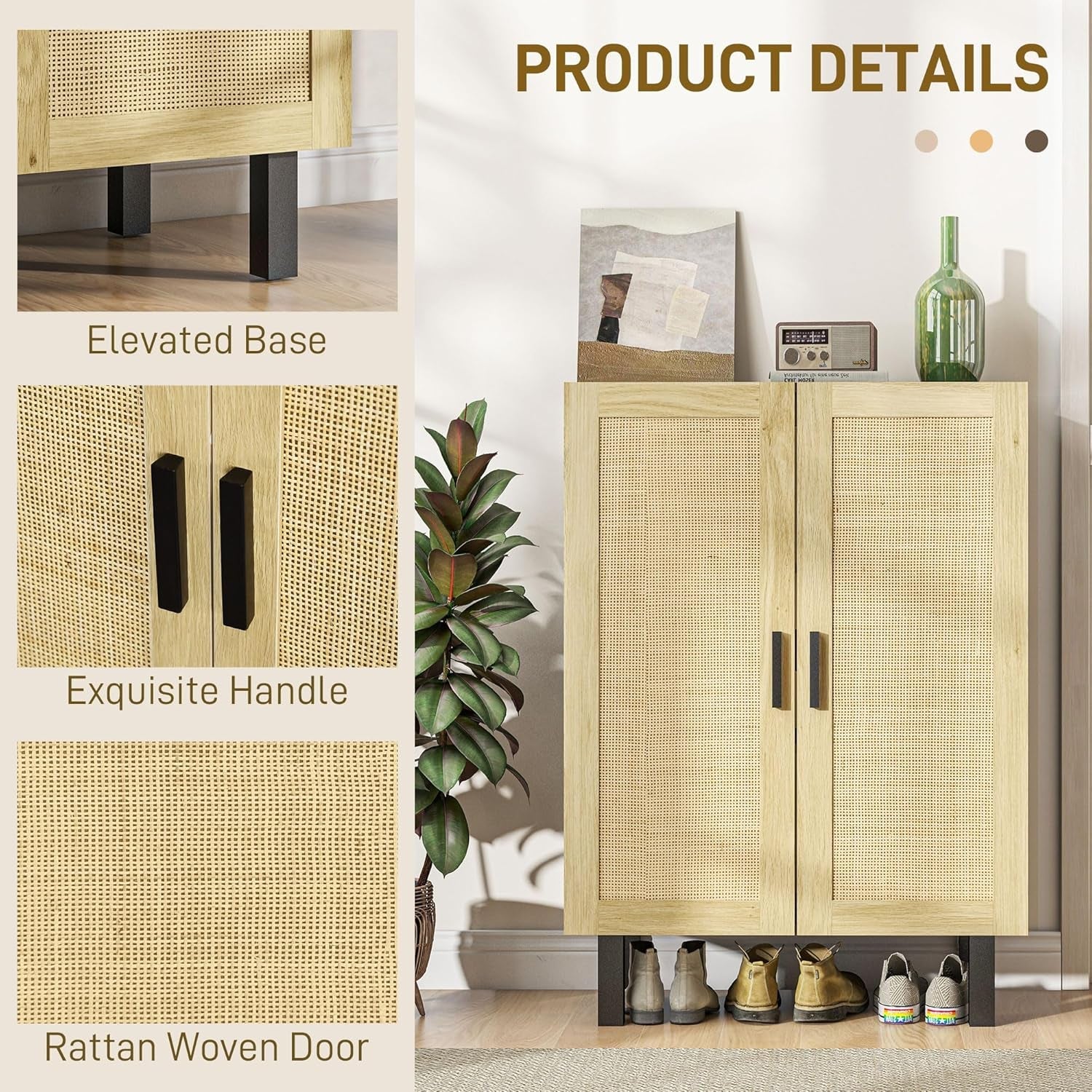 Boho Chic Sideboard Buffet Cabinet With Rattan Doors And Adjustable Shelves