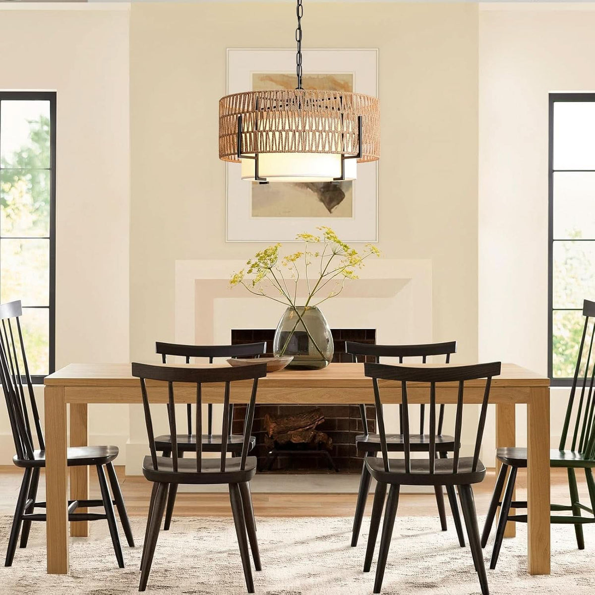 Boho Rattan Chandelier Pendant Light Natural Finish